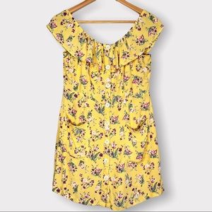 Topshop Yellow Floral Off the Shoulder Dress